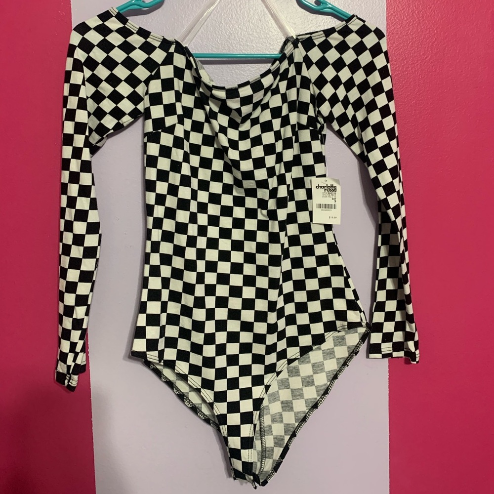 Off the shoulder checkered one piece tag still on!